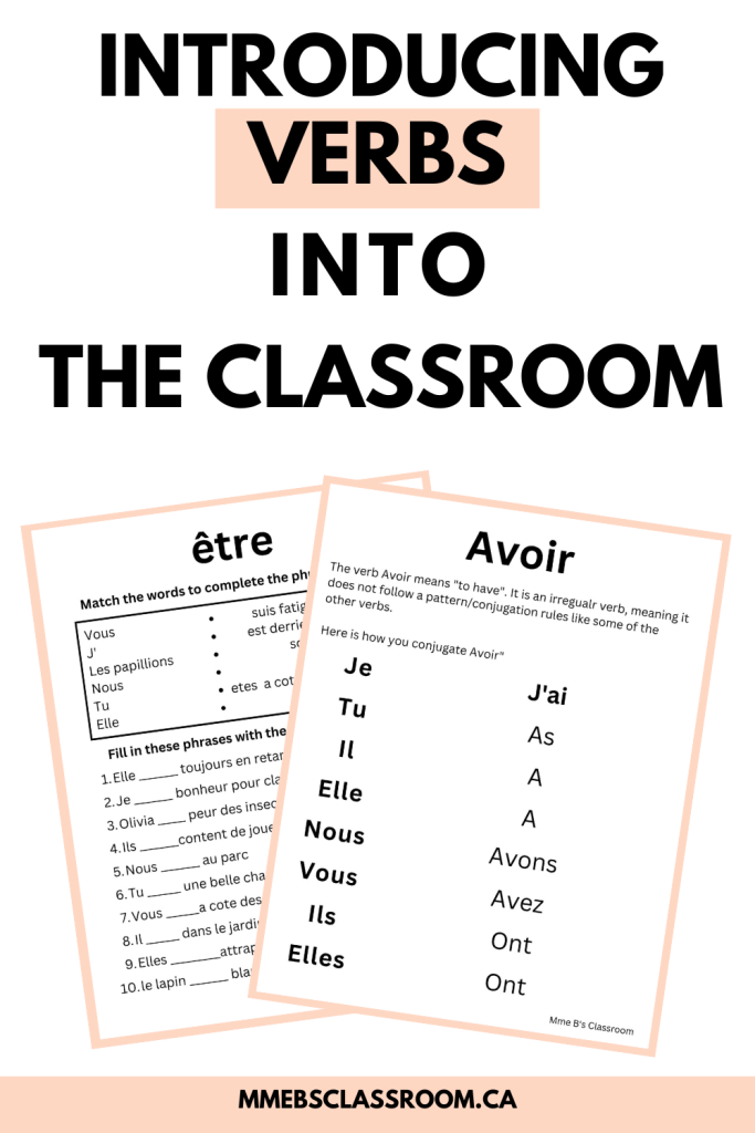 Avoir/Etre worksheets that I created for our Printemps unit. The anchor chart stays at the front of their duotang and a new worksheet is added each unit to refresh their memory and add new context to the verbs. Enjoy!