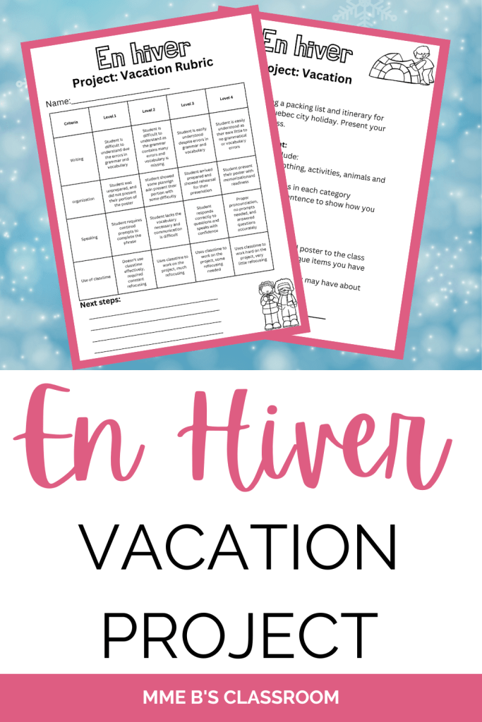 Having completed weeks of winter-themed vocabulary, here is an easy to do final assessment with rubric