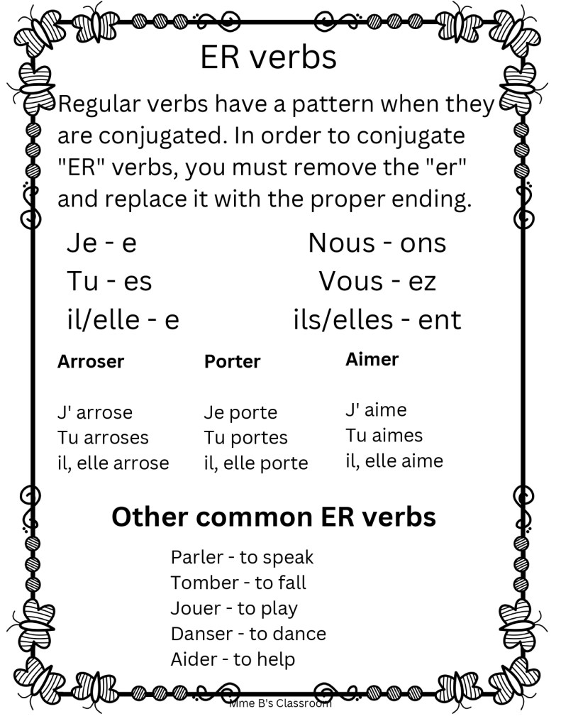 Every unit has its own special set of verbs that we try to teach our students. "Le Printemps" lends itself to a wide range of verbs that we can authentically use in the classroom and so I have created this worksheet with those verbs specifically in mind.